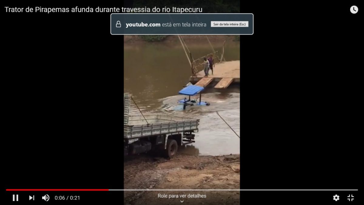 Trator de Pirapemas afunda durante travessia do rio Itapecuru