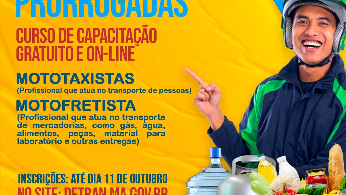 Detran-MA prorroga inscrições para curso on-line de mototaxista e motofretista até dia 11 outubro