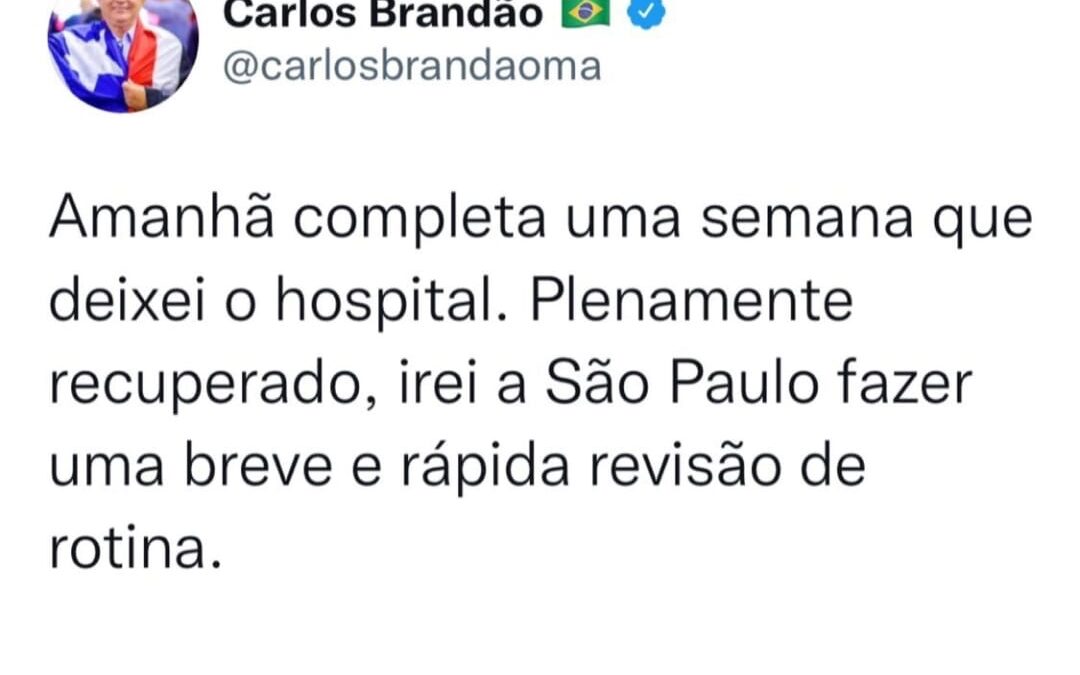 Brandão voltará a São Paulo para “revisão de rotina” pós cirurgia